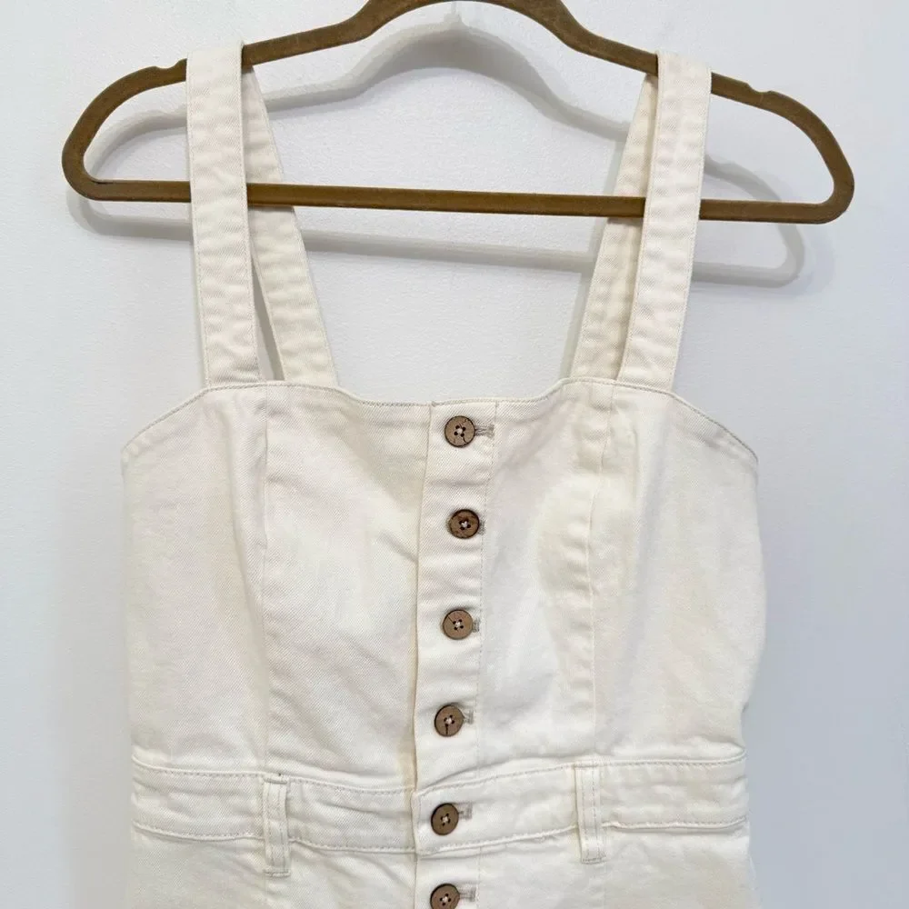 Free People Lola Off White Denim Jean Shorts Romper Women’s Size 4 Shortall